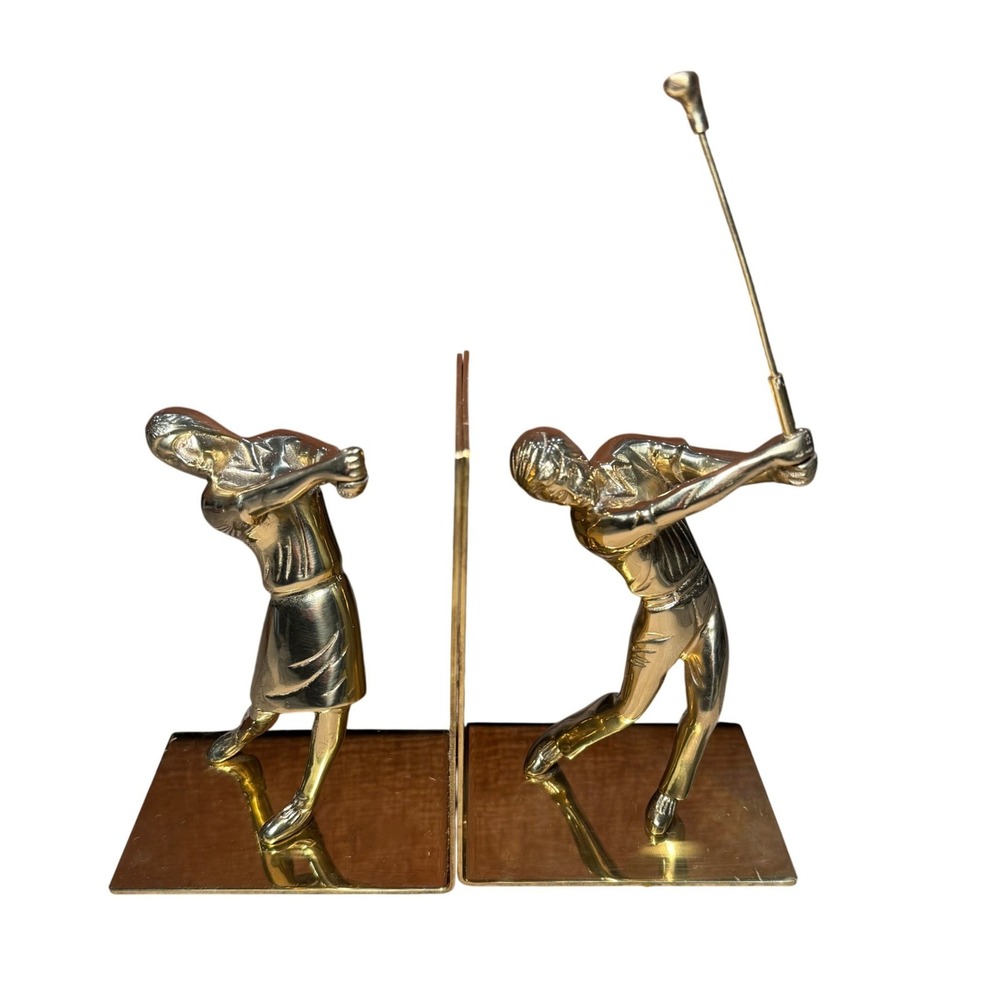 Vintage Brass Golfers Bookends Set‎ Mid Century Sports Decor MCM Golfcore